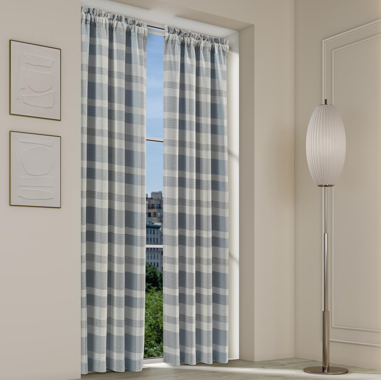 Rocco Blue Lined Rod Pocket Curtain Pair - 193842168622