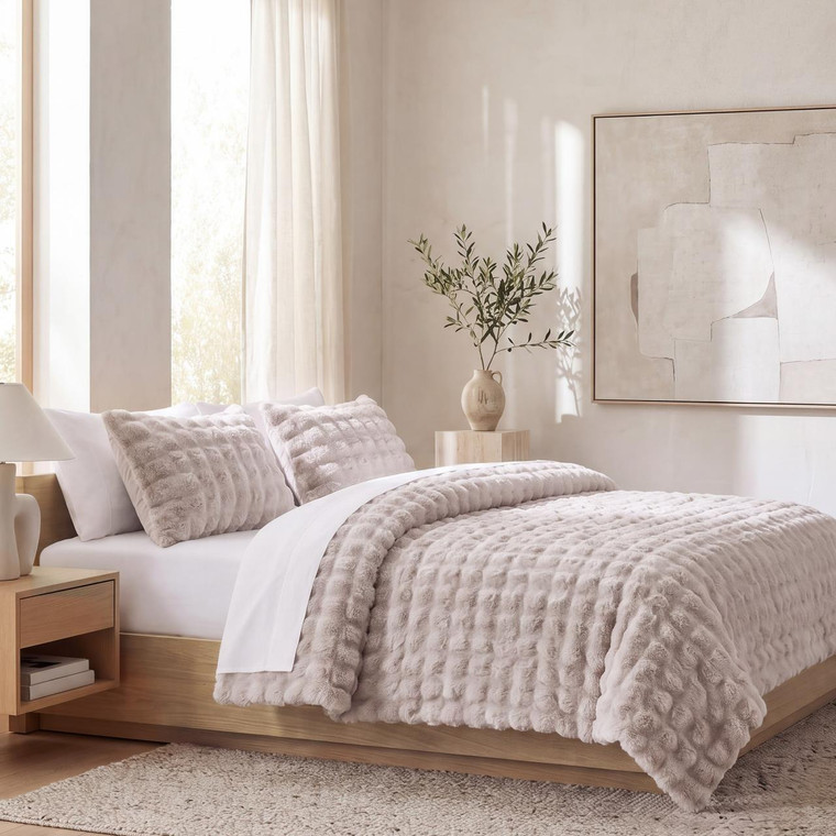 Cottontail Faux Fur Cream Comforter Set - 840118841009