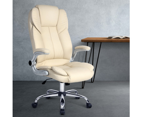 Artiss Beige PU Leather Executive Office Desk Chair Urban Hyve