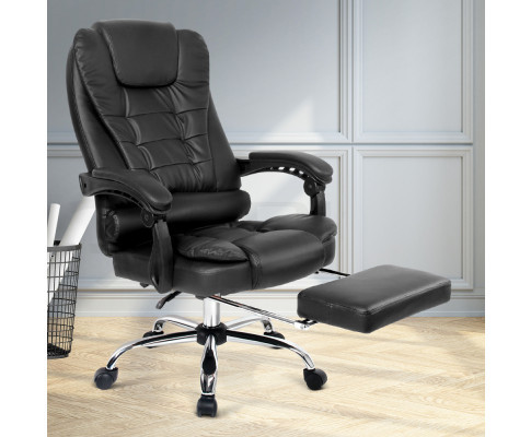 Black PU Leather Reclining Office Chair with Footrest Urban Hyve