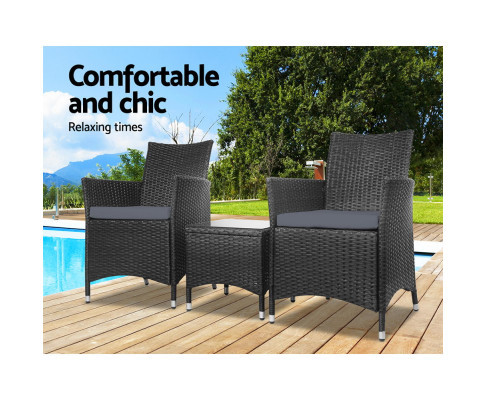 Belrose Black 3 Piece Wicker Outdoor Furniture Set Urban Hyve