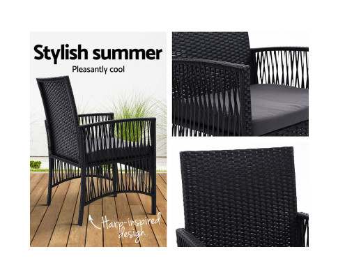 Collaroy Black Set of 2 Dining Chairs Patio Cushion Urban Hyve