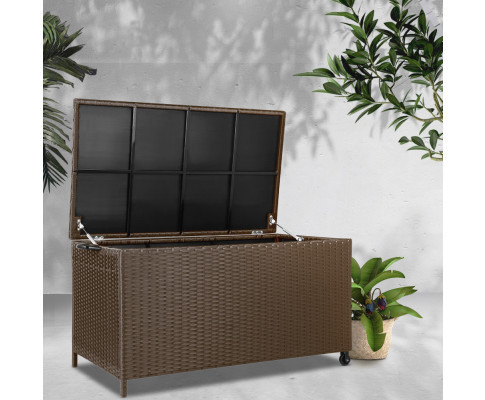 Aspley 320L Outdoor Wicker Storage Box Brown Urban Hyve