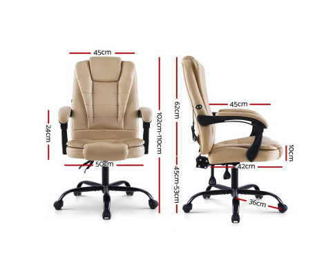 Artiss Khaki PU Leather Electric Massage Office Recliner Chair Urban Hyve