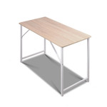 Artiss Minimalist Metal Desk - White with Oak Top