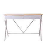 Artiss White/Oak Top Metal Desk with Drawer - Cross Legs