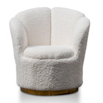 Jugiong Lounge Chair - White synthetic wool Fabric with Brass Gold Base