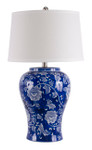 Blue and White Trellis Table Lamp hand painted with shade