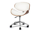 Artiss Wooden & White PU Leather Office Desk Chair