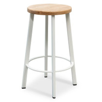 Billie Natural Timber Seat White Frame Bar Stool (Set of 2)