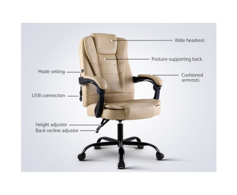Artiss Khaki PU Leather Electric Massage Office Recliner Chair Urban Hyve