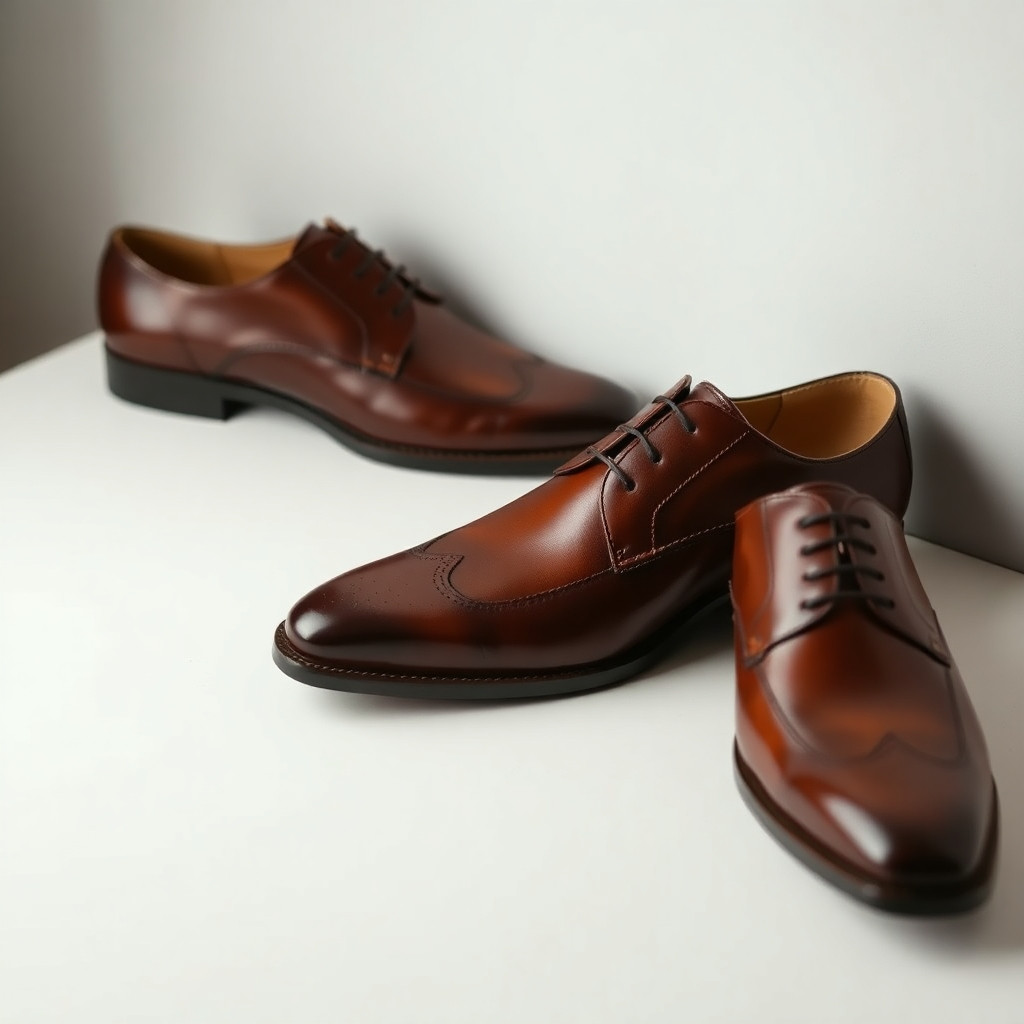 A classic pair of men's dress shoes made from premium leather. These shoes feature a timeless design with elegant stitching, making them perfect for formal occasions or professional settings.