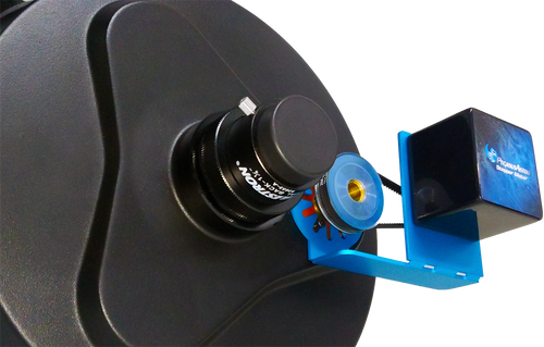 Pegasus Astro SCT Stepper Motor installed on your SCT's original focusing shaft. DMFC Premium (for SCT) includes DMFC controller and SCT Motor Focus Kit