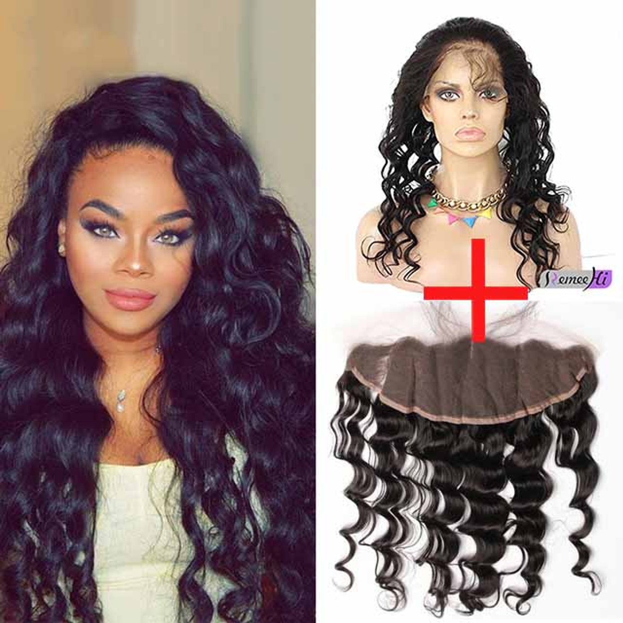 Remeehi Brazilion Loose body wavy 13x4 Full Frontal Lace Closure 100% Real  Human Hair Frontal Closure