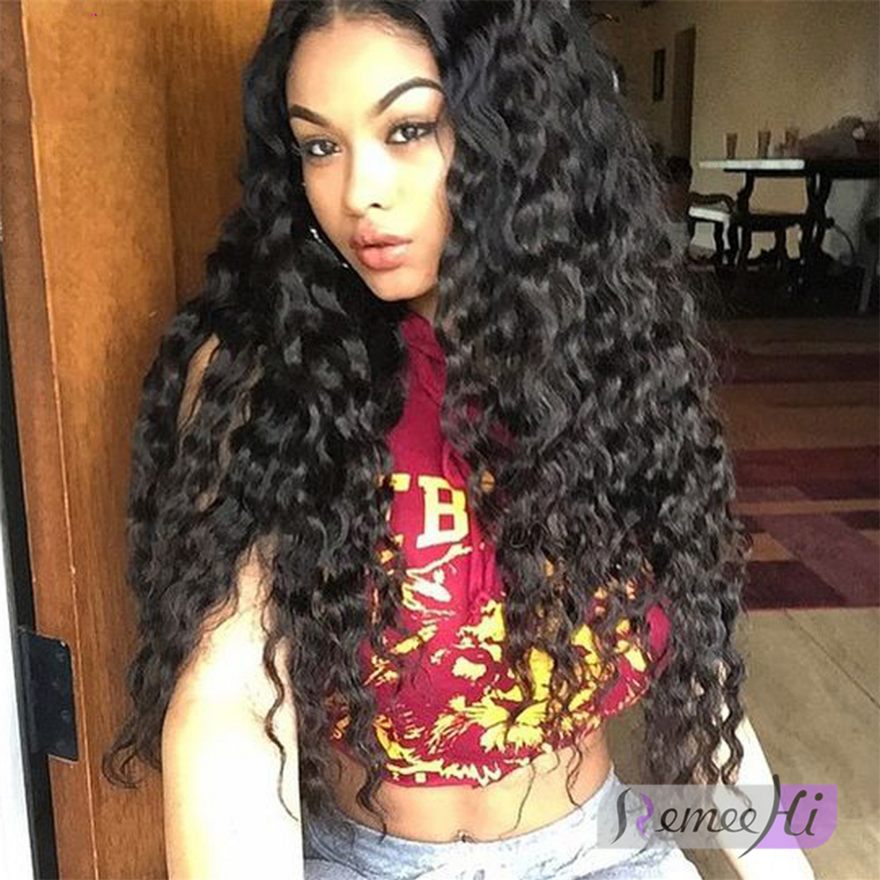 Remeehi Deep Wave Full Lace Wigs Indian Remy Hair 100 Human Hair 8 26inch