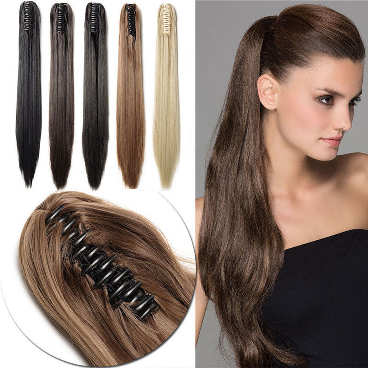 Kinky Straight Clip in Ponytail 18inch Hidden Ponytail Piece Pony tails  Natural Hair Extensions Ponytail Hair Extensions Clips 120g