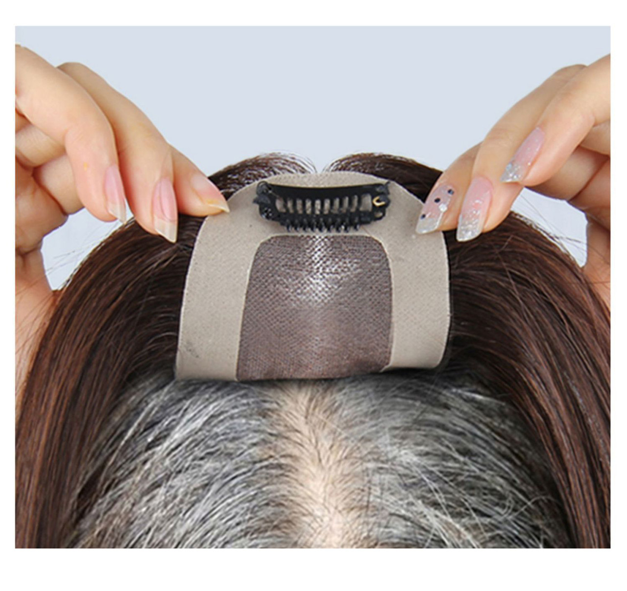 Long Straight Human Hair Clip-In Topper Hairpiece - For Thin Hair, Hair Loss, Instant Style Change 10 thumbnail image
