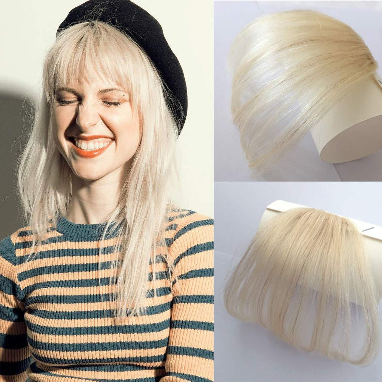 Remeehi 100% Human Hair Clip in 3D Air Bangs Hand Made Hair Bangs Bleach  Blonde Fringe - RemeeHi