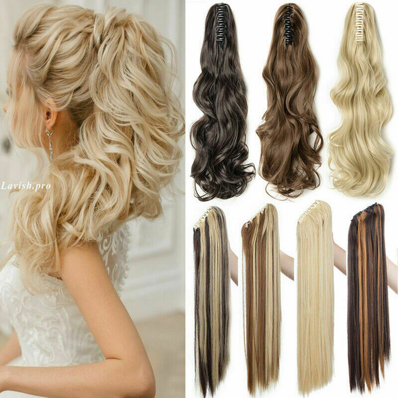 Remeehi Thick Wavy Clip In Pony Tail Hair Extensions Claw Clip On