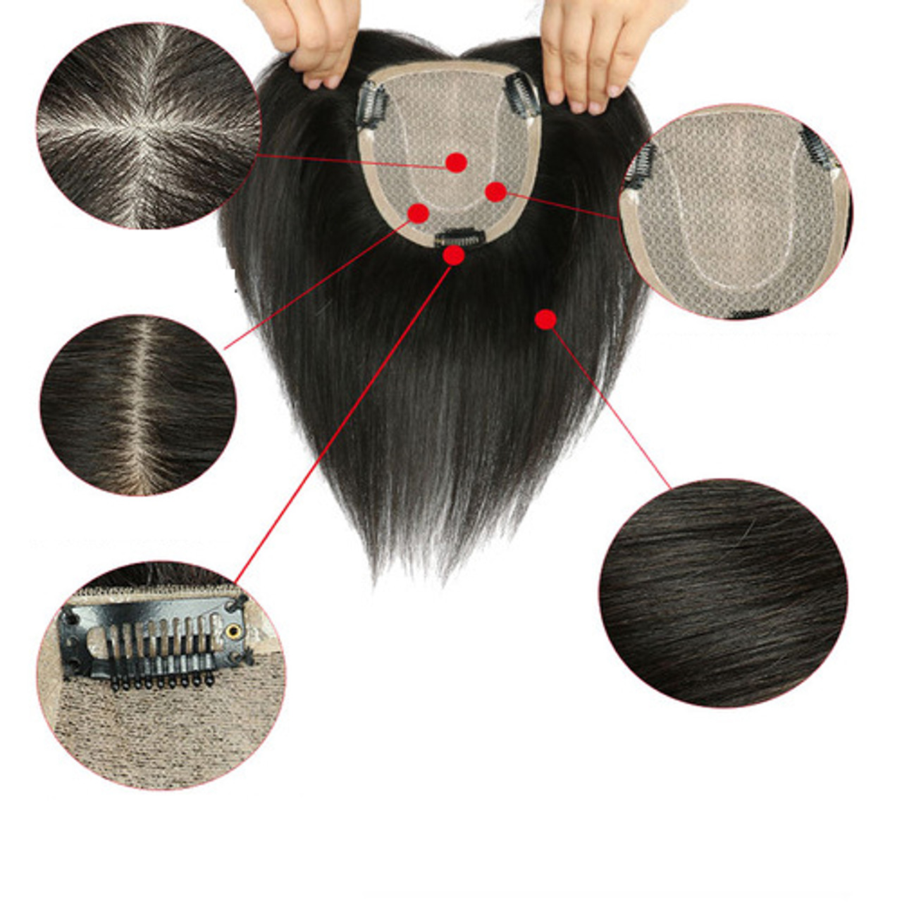 Remeehi 10x12 MONO Silk Base Human Hair Topper Straight Clip Toupee ...