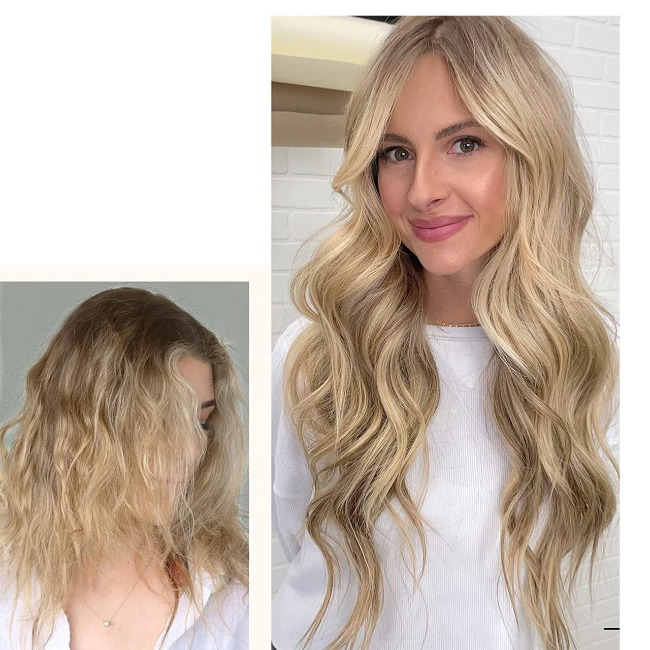 RemeeHi 3/4 Halbperücke Aus Echthaar – 40,6 Cm, Gewellt, Farbe 18/613 (Gold & Blond)