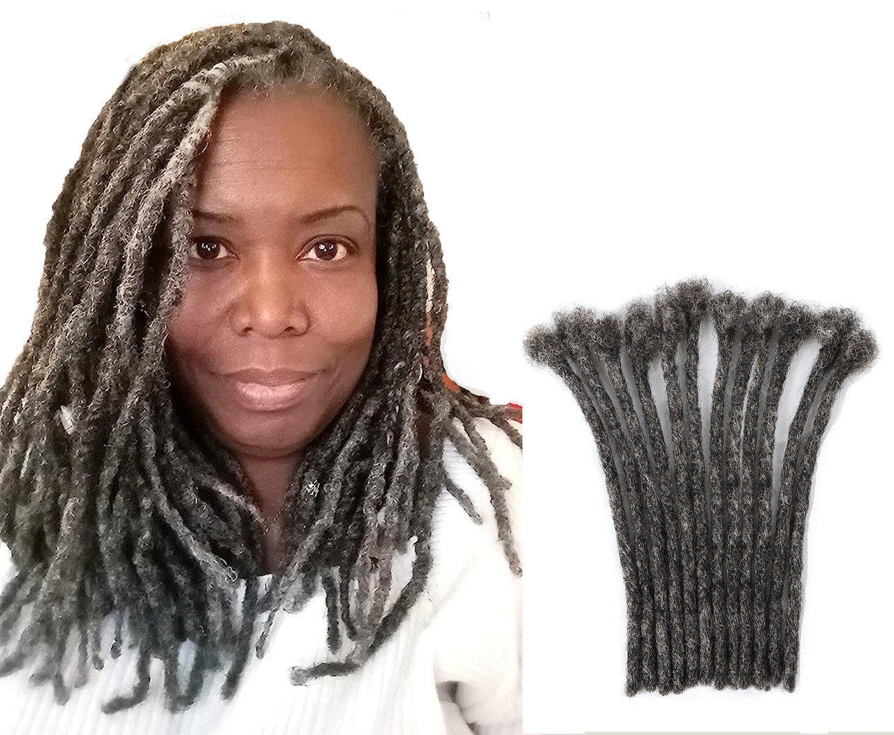 RemeeHi 20 Pcs Curly Dreadlocks Salt And Pepper 100 Human Hair Locks