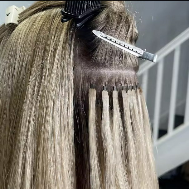 Remeehi Grey Blond Invisible Keratin Y Tip Human Hair 