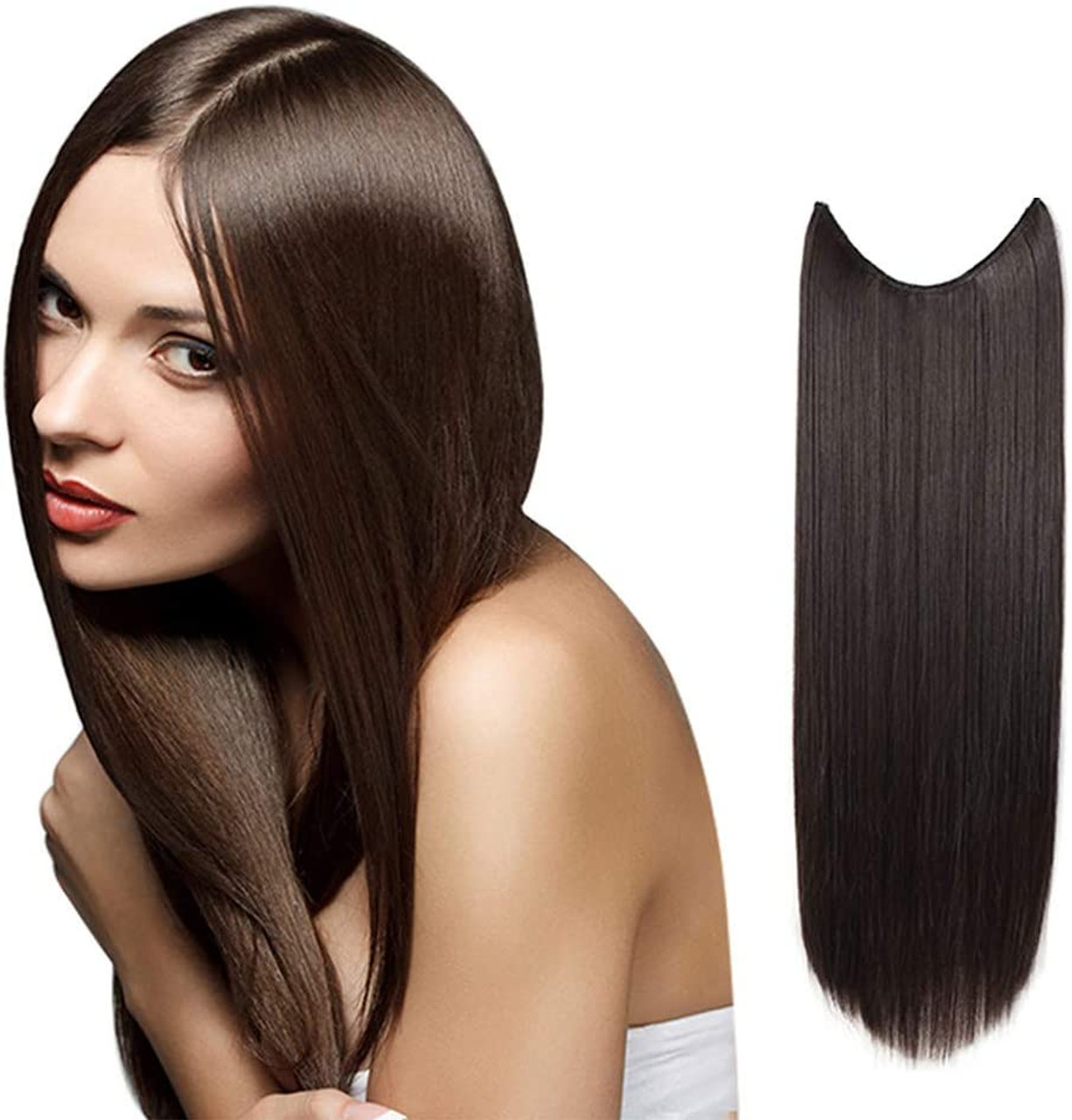 Long Straight 3/4 Full Head One Piece 20 inchs Invisible Wire Hair