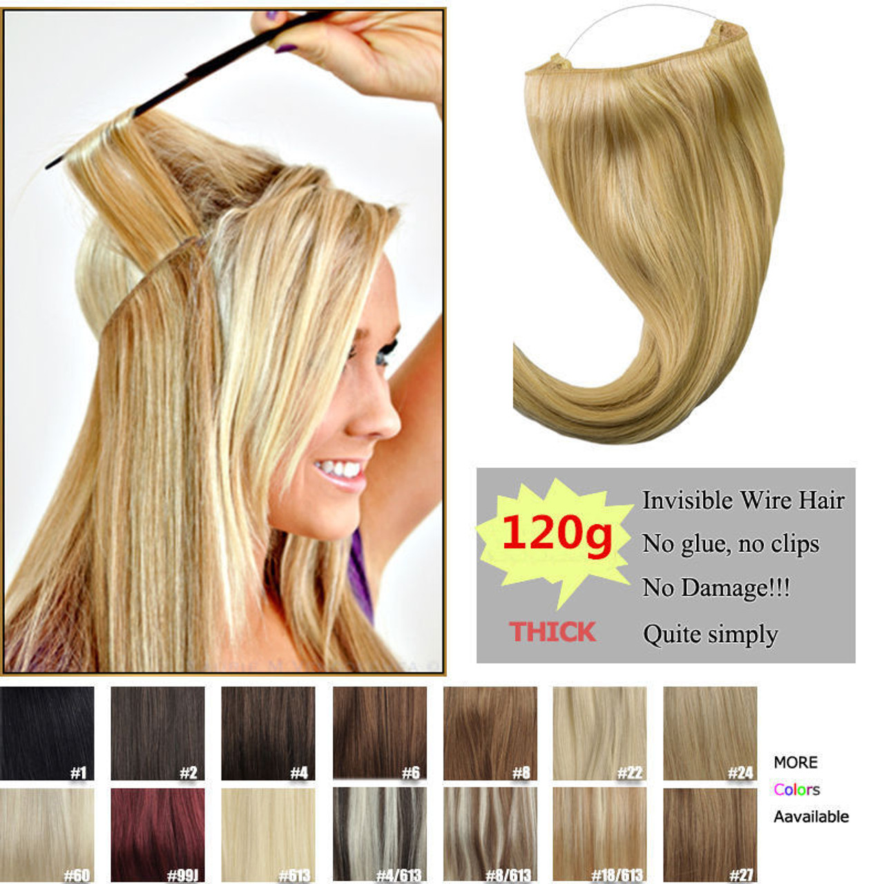 Remeehi 120g thick human remy secret invisible wire secret halo hair  extension any color 28cm