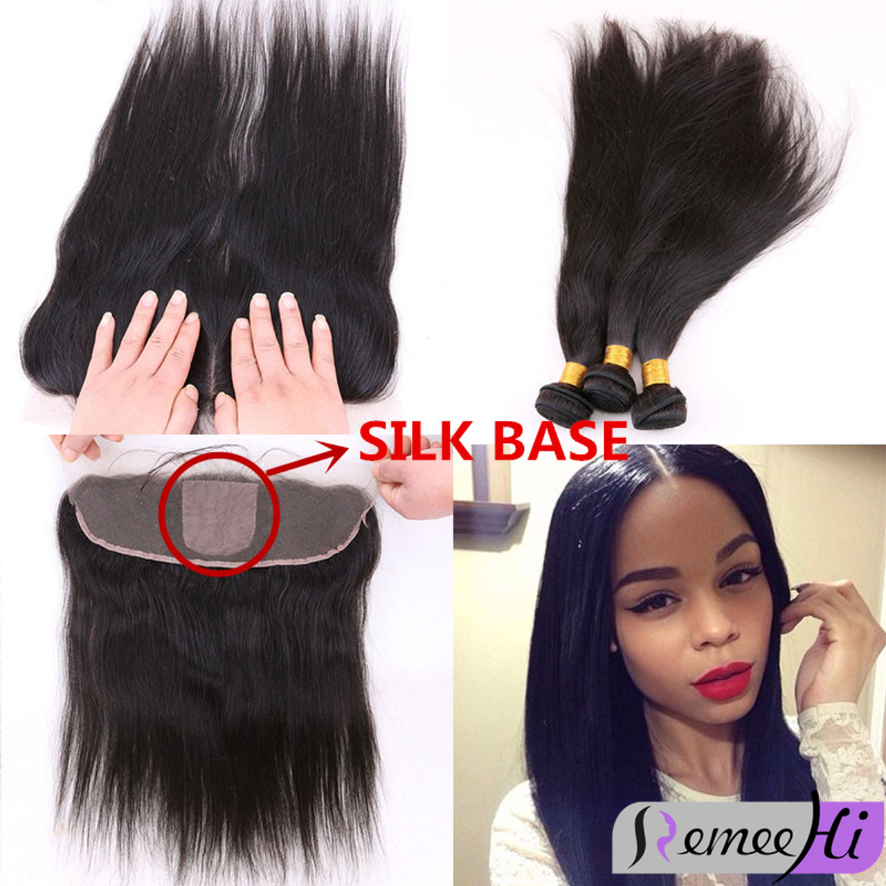 Remeehi Silk Base Frontal Closure silky straight Brazilian remy Hair  Free/Middle Lace Closure 130%