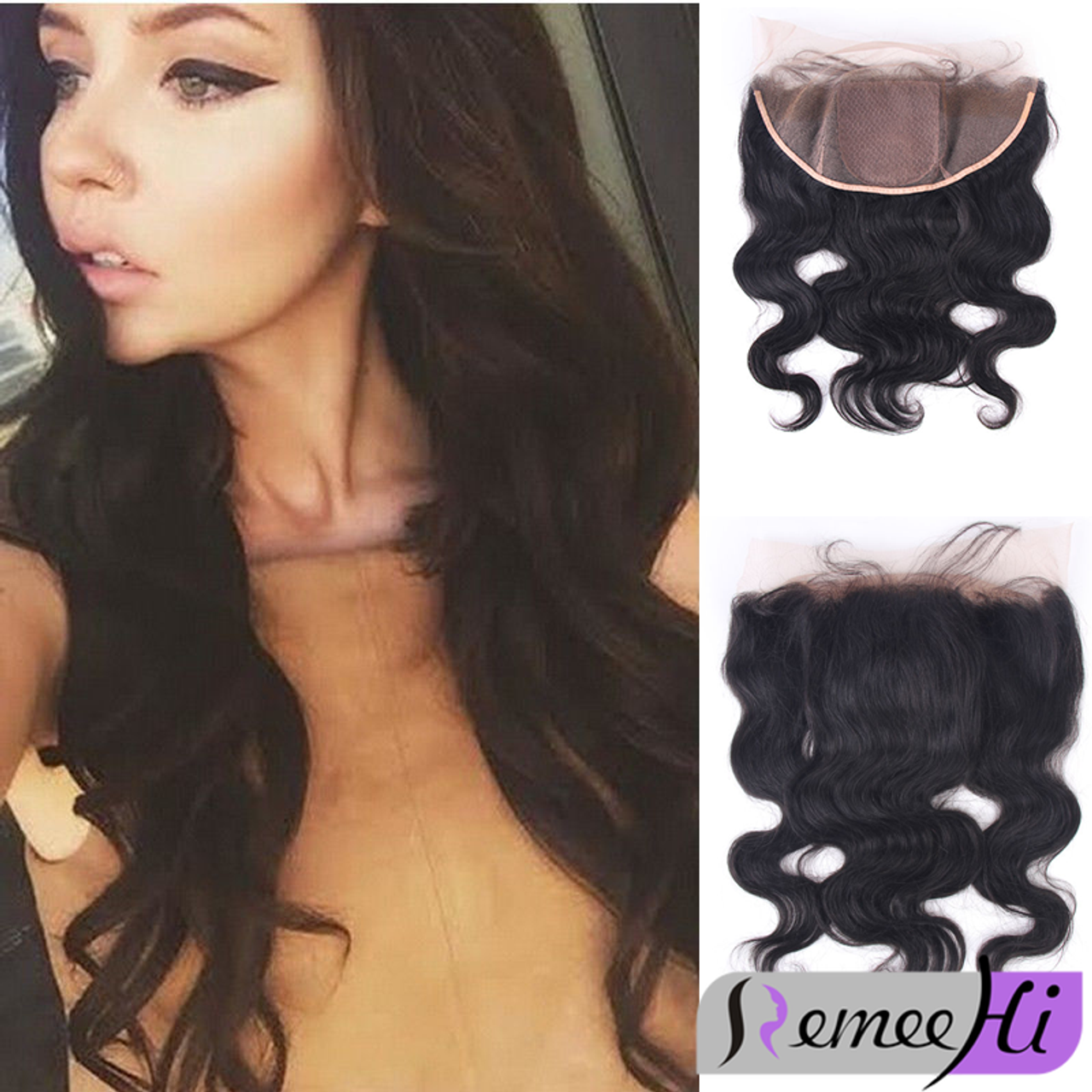 Remeehi Silk Base Frontal Closure silky straight Brazilian remy Hair  Free/Middle Lace Closure 130%