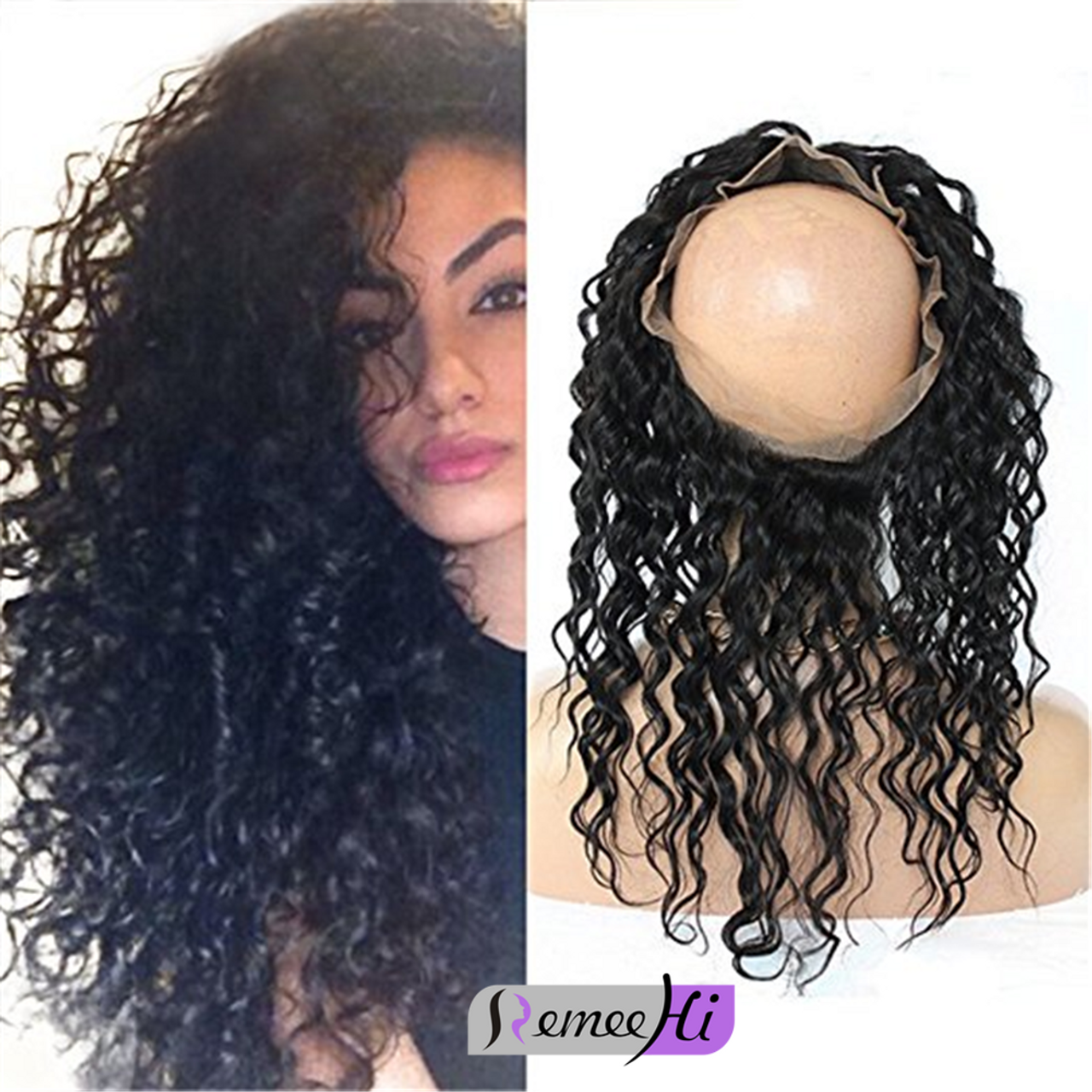 Remeehi 360 Lace Front Closure Piece Brazilian Deep Wave Ear To Ear 360 Lace  Frontal Wig