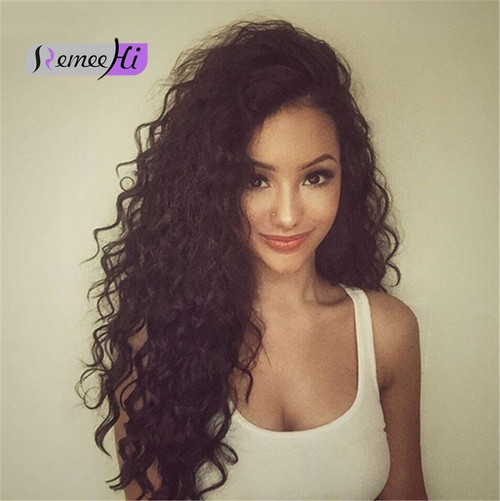Remeehi Long Natural Curly silk top chinese virgin human hair full lace wig 160% density