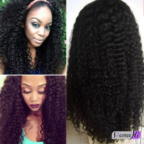 Remeehi Brazilion Kinky Curly Brazilian Virgin Lace Front Human Hair Glueless Wigs