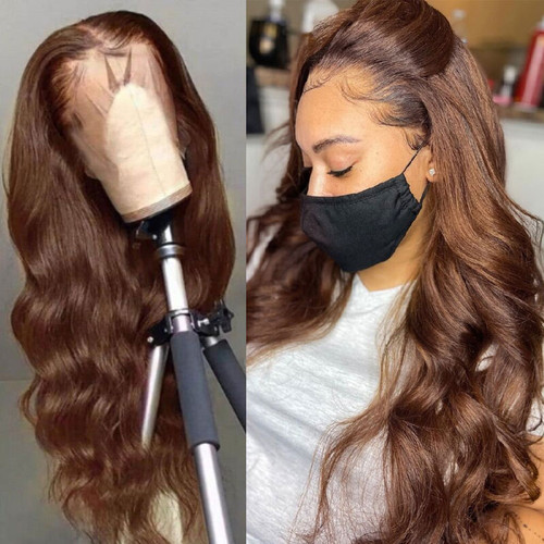 Remeehi Brown Body Wavy  Full Lace Wigs With baby hair Indian remy hair