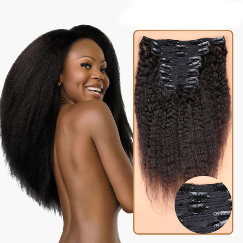 Remeehi Kinky Straight Human Hair Clip In 10pcs 120G Human Hair Extensions