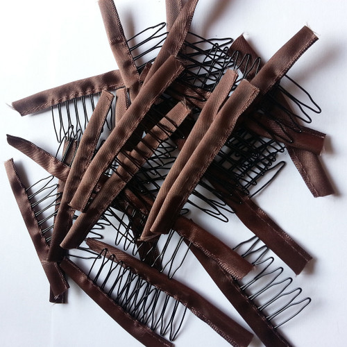 100pcs one bag Wig ( 7 teeth ) Combs very convenient for your wig caps Brown Color