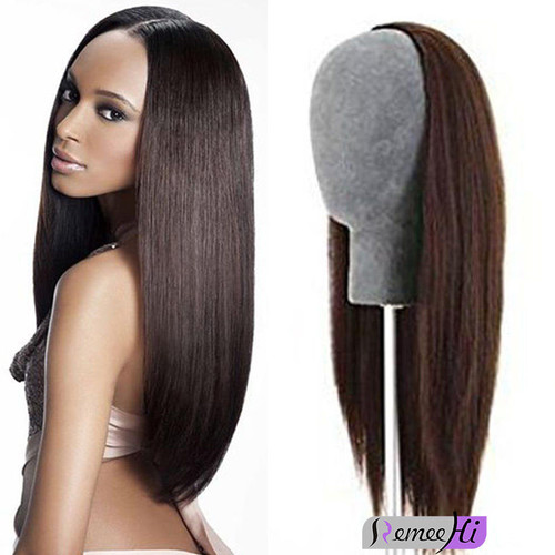 Glueless Long Straight 3/4 Half wig clip in Brazilian Remy human hair Weft Cap Wig Glueless Long Straight 3/4 Half wig clip in Brazilian Remy human hair Weft Cap Wig