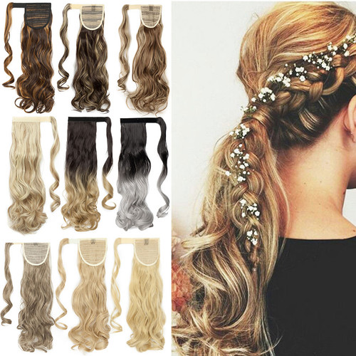Wave Real Human Hair Wrap Ponytails Hairpiece Clip Ponytail Hair Extensions 100G