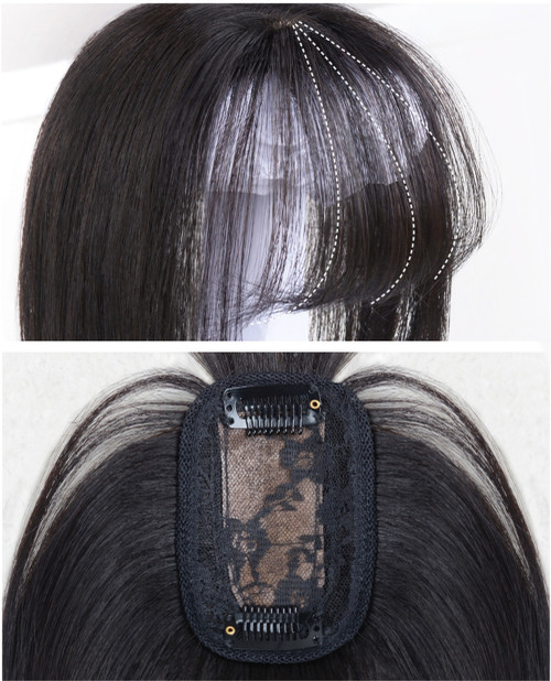 Remeehi Human Hair Clip In 100% Human Hair Topper Piece Thin Air Bangs  Fringe For Cover White Hair