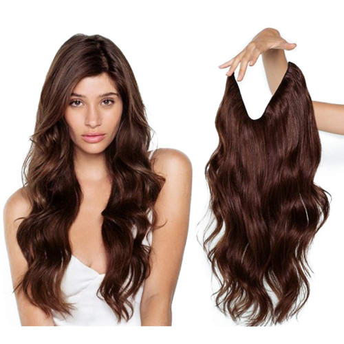 Invisible Wire Hair Extensions Real Human Hair 28cm One Piece Wavy Curly Long Hair Extensions No Clip in Hair Pieces 100g 