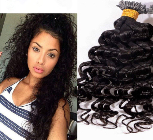 Remeehi 15-32inch 100 Strands I Tip Hair Stick Tip Curly Remy Human Hair Extension Micro Ring Bead 0.7/strands