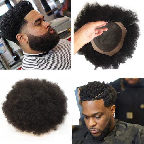 100% Human Hair Kinky Curly Toupee Hairpiece For Black Men