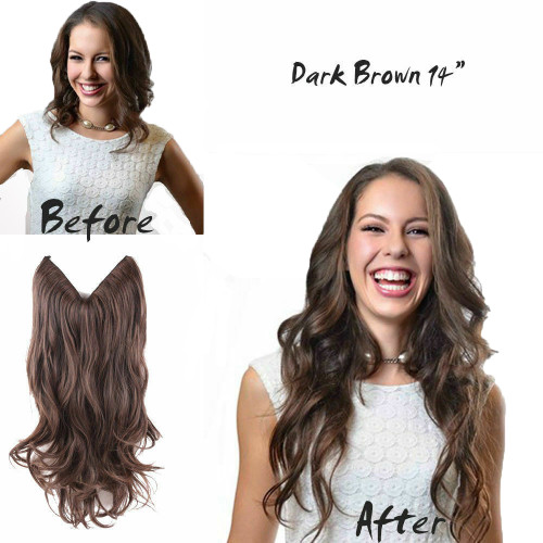 Remeehi Thick Wavy Curly Fish Line Hair ExtensionsInvisible Wire Hair Pieces Remy Human Hair Extension for Women