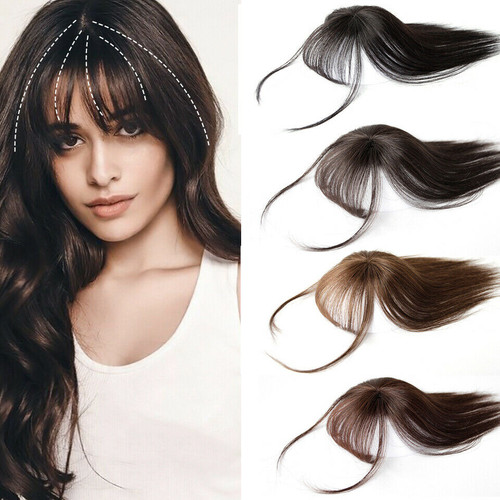 Remeehi 3D Clip in Bangs Human Hair Air Extension False Hair Piece Clip on Front Bangs Hairpiece