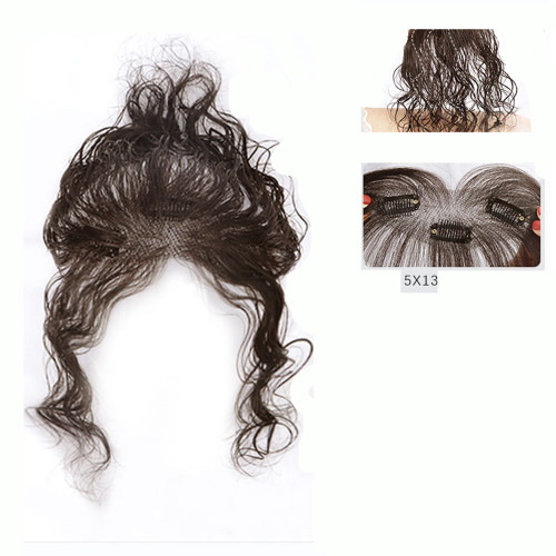 Seamless 100% Human Hair Forehead Fringe Wavy Bangs Hairline Topper Hairpiece For Women