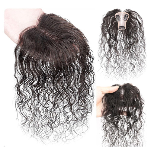RemeeHi Fluffy Middel Part 100% Human Hair Fluffy Wavy Bangs Hair Topper Hairpiece For Women