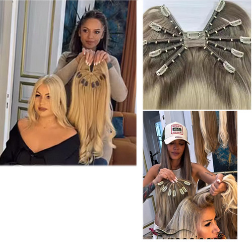 Remeehi Long Wavy Wavy Hair Invisible Octopus Clips inRemy Human Handtied Butterfly Wefts Topper