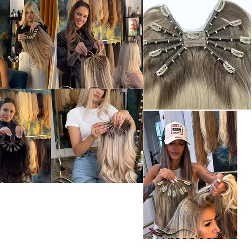 RemeeHi Straight Customize Hair Virgin Hair Extensions Human Hair Spider Clip in Hair Extension Weft Hairpiece