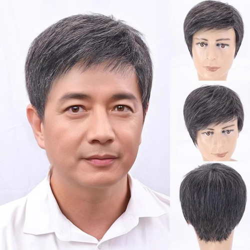 RemeeHi Soft Grey Hair Topper 100% Human Hair Clip in Wiglet Hair Pieces Toupee For Men